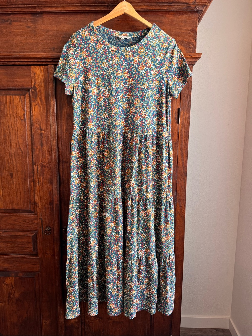 Seasalt Cornwall Line Strokes Short Sleeve Dress Organic Cotton Tiered